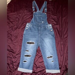 Women’s Denim Overalls with Altered Camouflage Patches